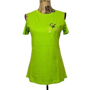 Rose Cross Lime Green Cold Shoulder Top M